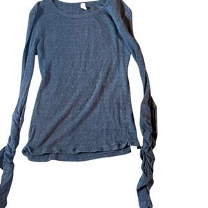 Free People Intimately Ribbed Ruched Sleeve Top Charcoal Grey Small OB408570